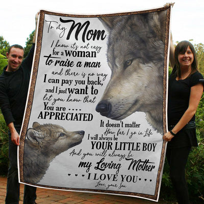 My Mom Wolf It's Not Easy For A Woman Gift From Son Fleece Blanket-Sherpa Blanket - Dreameris