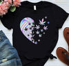 Weed Canabis  Leaf Flying Heart Holographic For Lovers Cotton T Shirt - Dreameris