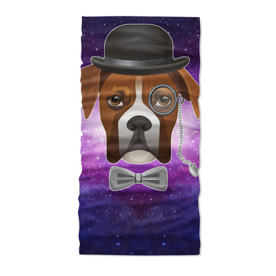 Boxer dog in bowler hat bow and magnifier glass - Neck Gaiter - Dreameris