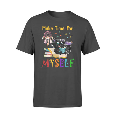 Make Time For Myself Black Cat Dreamcatcher Coffee Books Boho Lover - Standard T-shirt - Dreameris